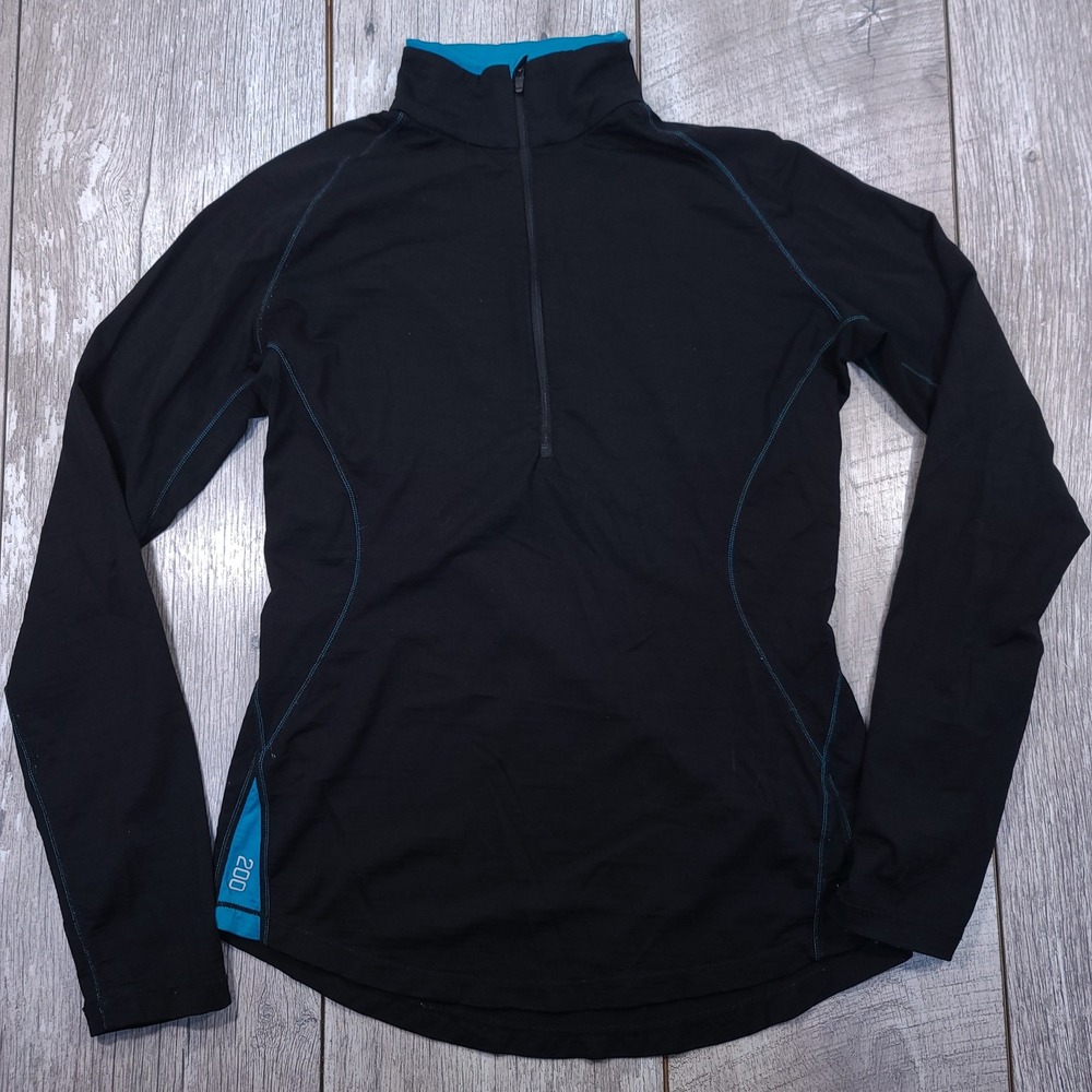Icebreaker GT 200 Base Layer Womens Medium Black Merino Wool 1/4 Zip Thumbholes